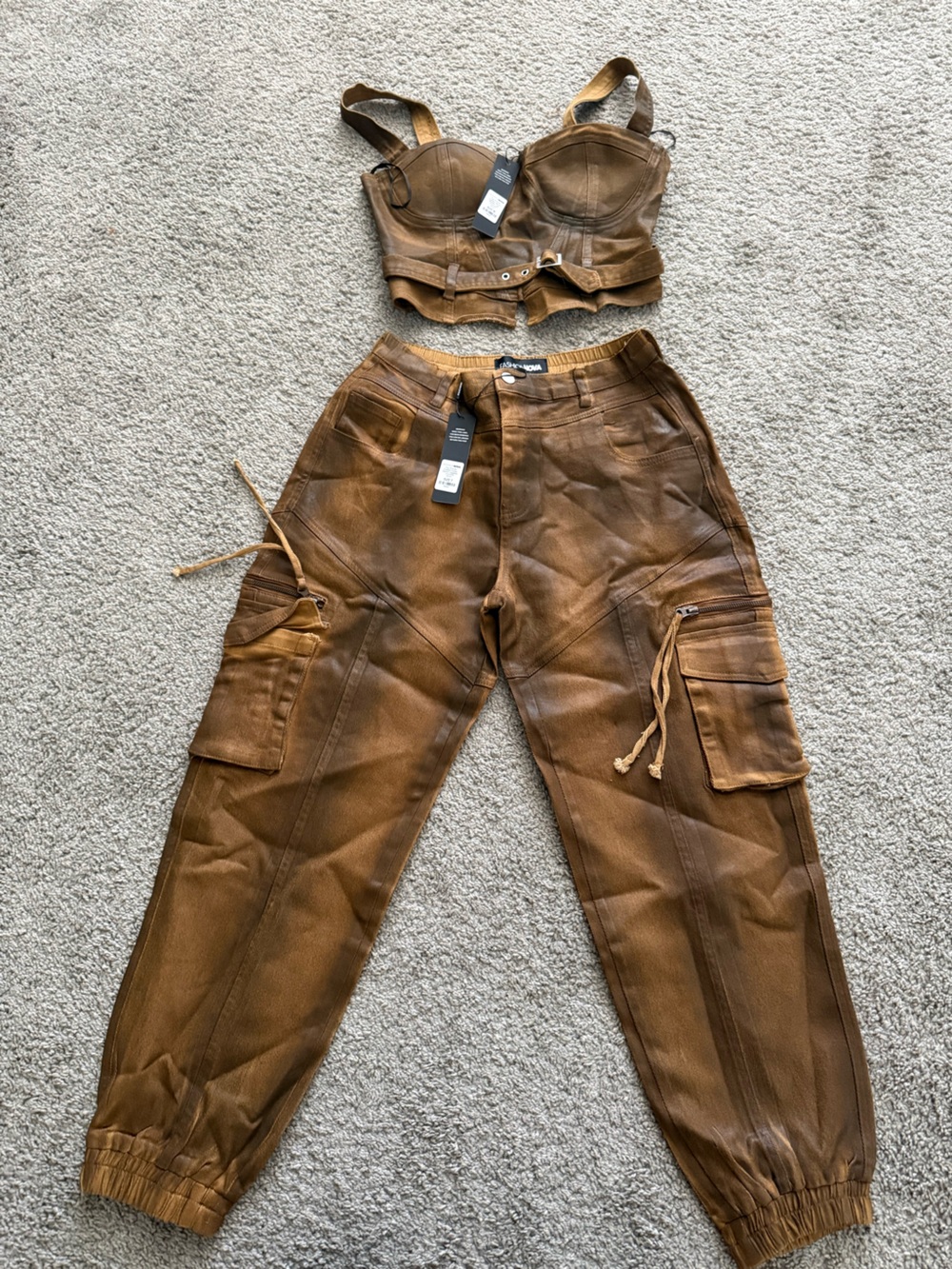 Fashion Nova Brown Cargo Pants with Utility Pockets